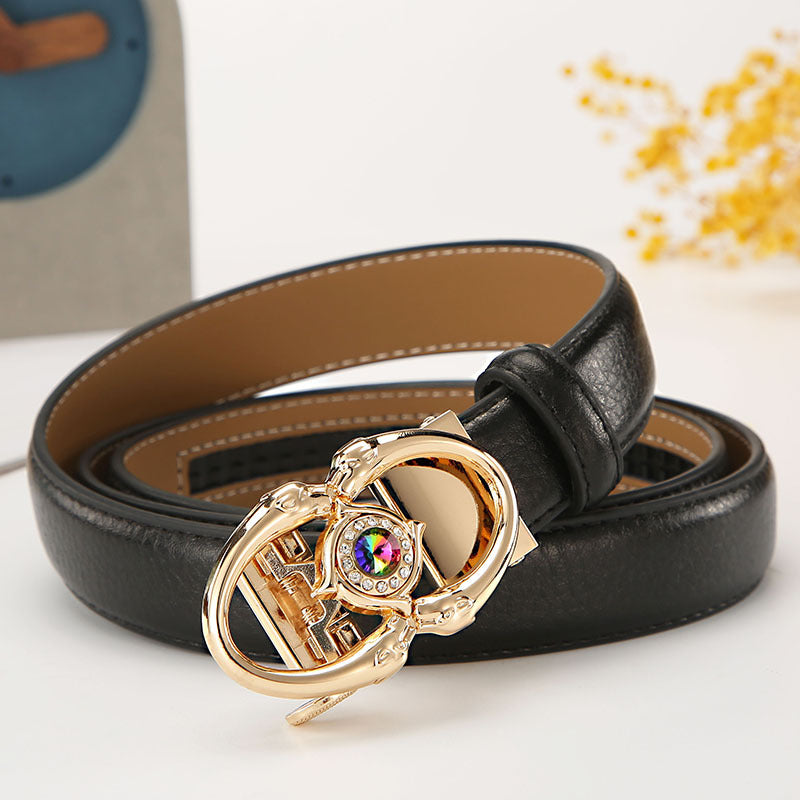 Women's leather belt automatic buckle time to run Korean version sweet all-match belt female 2.4cm wide spot wholesale