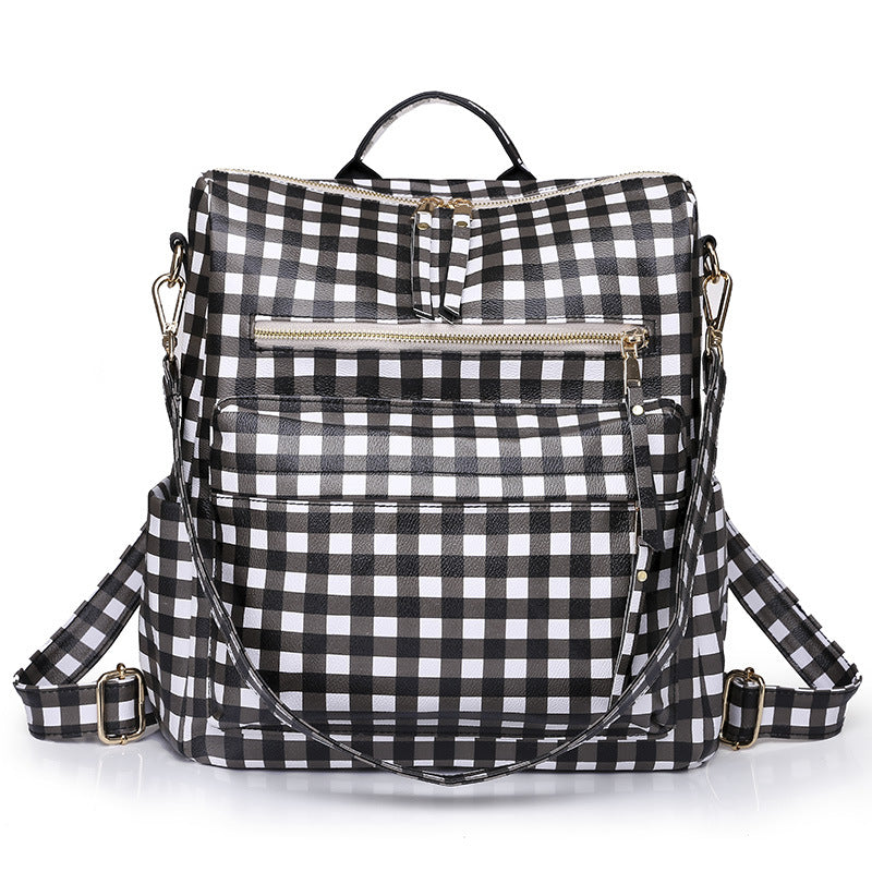 Cross-border backpack women's casual retro large capacity bag women's European and American retro PU backpack backpack