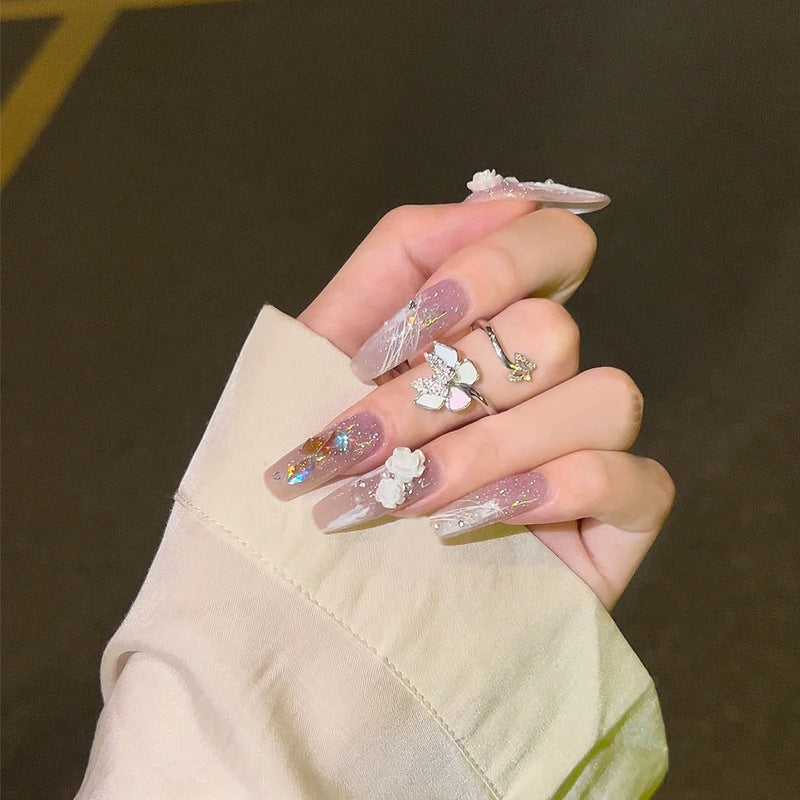 Handmade Nail Patch Wholesale Broken Diamond Love Warm Elf Nail Art Patch Finished Hot Girl Nail Patch Jelly Glue