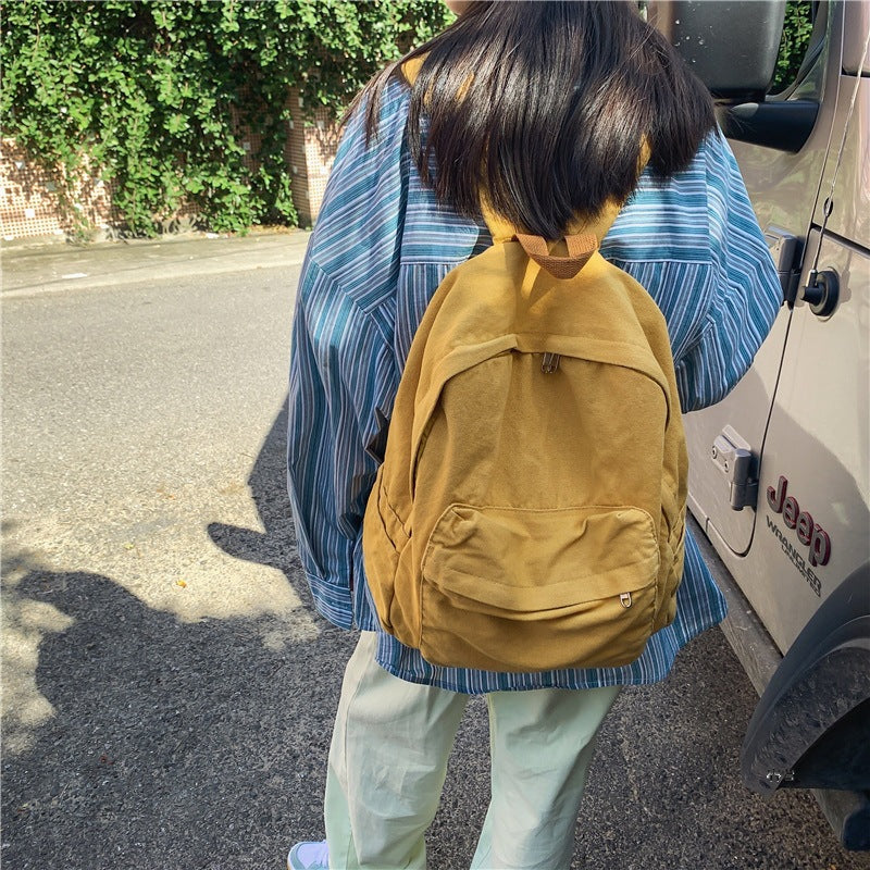 书包女复古睿营水洗帆布双肩包韩版原宿高中大学生休闲双肩背包女
