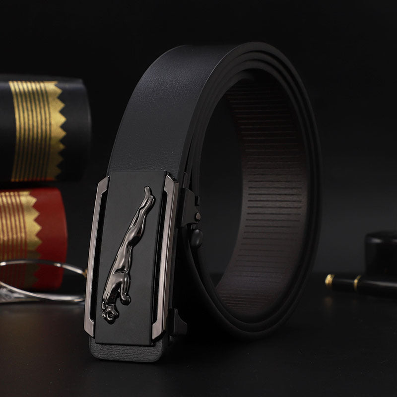 Factory direct sales toothless automatic buckle belt men's leather laser LOGO business leisure belt men's wholesale distribution
