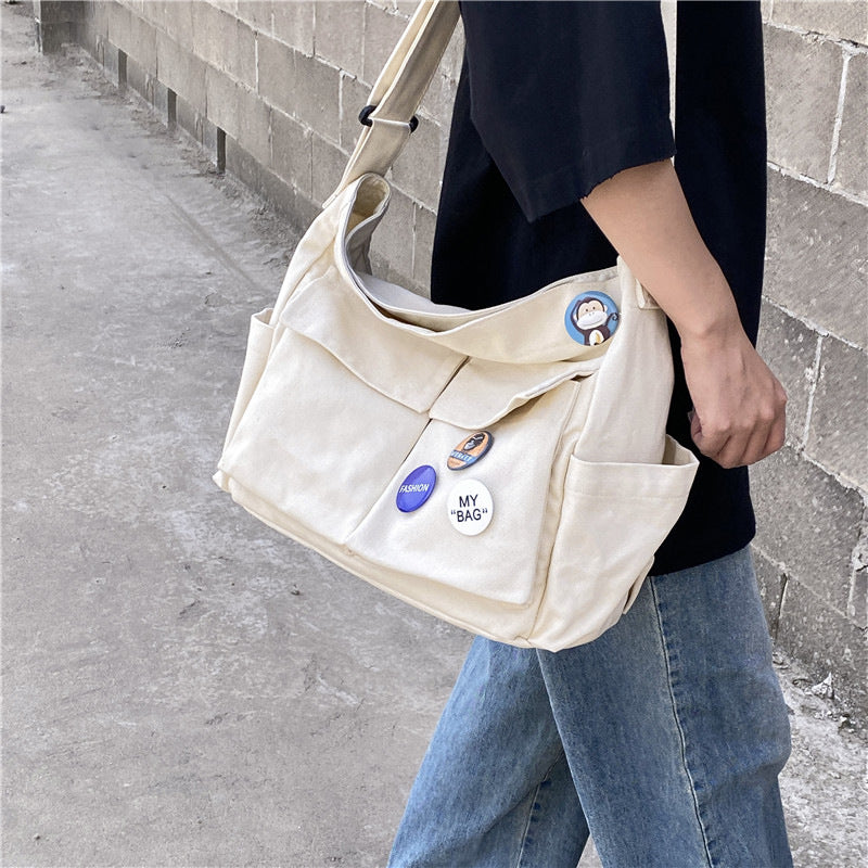2023 new literary girl shoulder bag ins versatile large capacity canvas bag student class crossbody messenger bag
