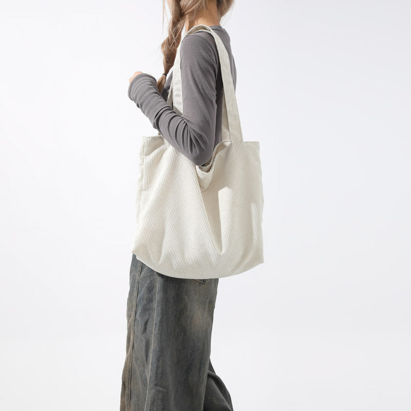 Korean fashion large-capacity shopping bag casual literary canvas handbag simple retro corduroy shoulder bag for women