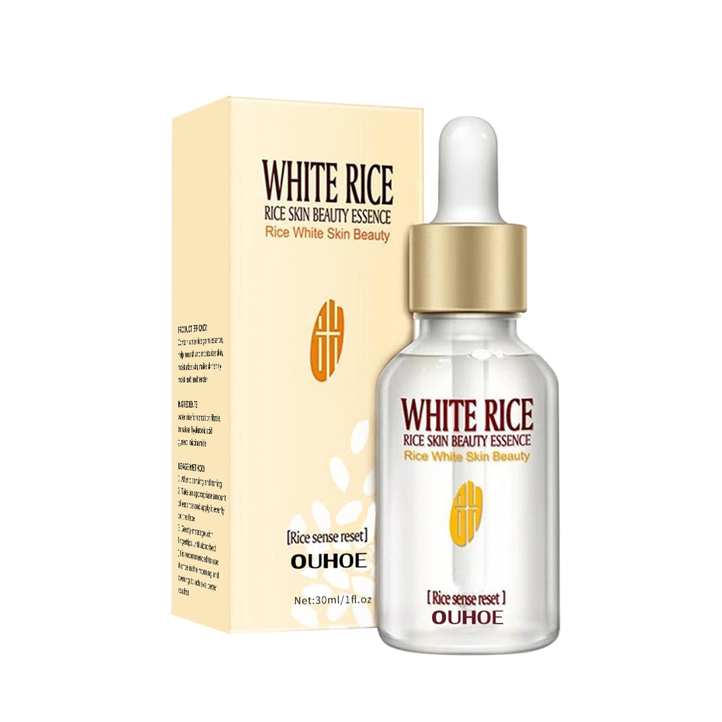 OUHOE Rice Anti-Wrinkle Essence repairs skin barrier, hydrates, moisturizes, fades spots, fine lines, tightens and whitens