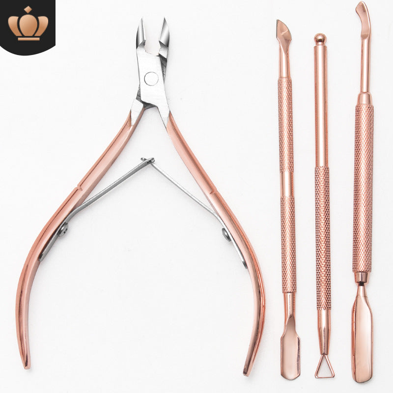 Stainless steel dead skin scissors set rose gold nail removal steel push manicure tool dead skin pliers double-headed nail removal planer