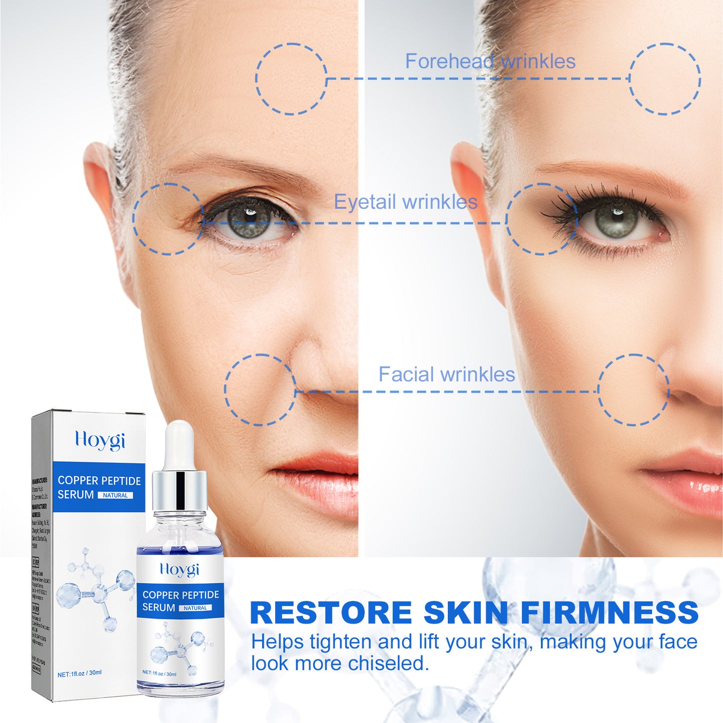 Hoygi Blue Copper Peptide Anti-Wrinkle Essence Moisturizing and Firming Skin Fading Facial Fine Lines Essence