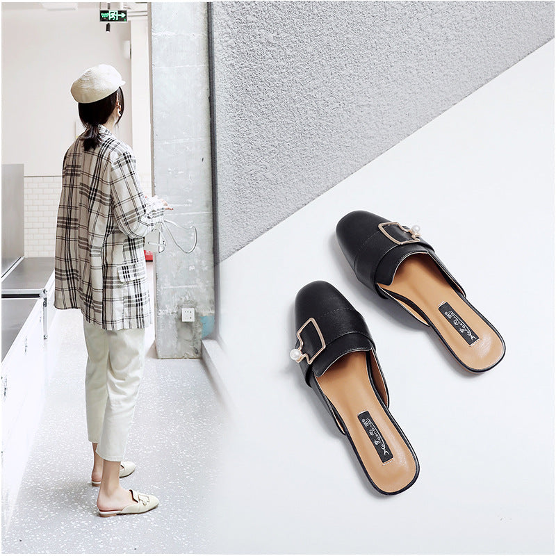 2024 new style baotou slippers for women summer outdoor lazy half slippers fashionable flat mules same style sandals for internet celebrities