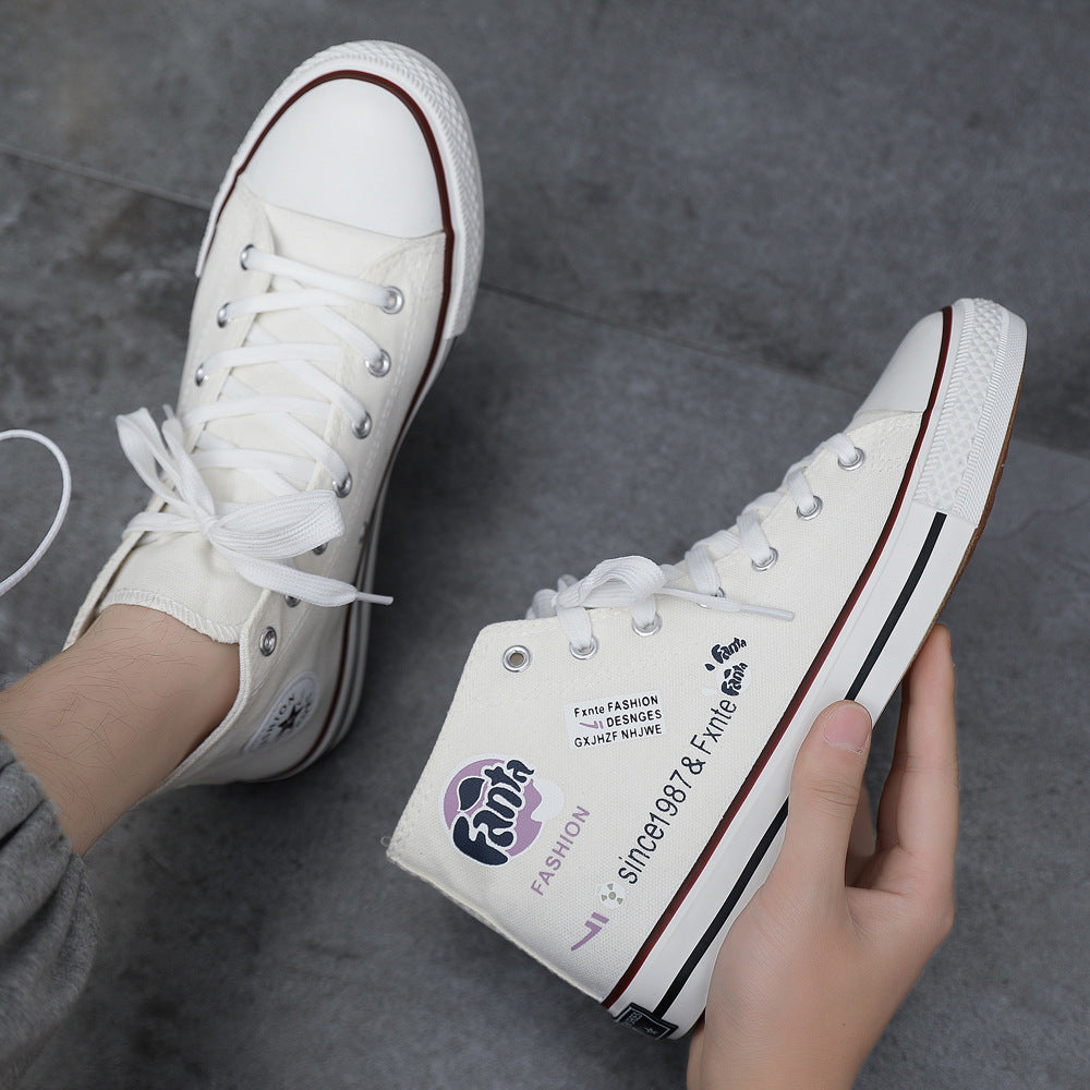 2023 new couple canvas shoes all-match students hand-painted fenda joint couple models high-top breathable canvas shoes