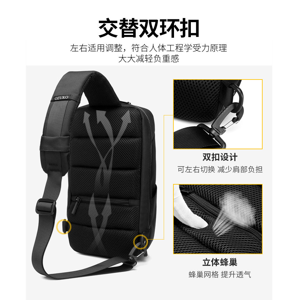 Ozuko new men's chest bag student shoulder bag waterproof Oxford cloth trendy brand large capacity men's crossbody bag