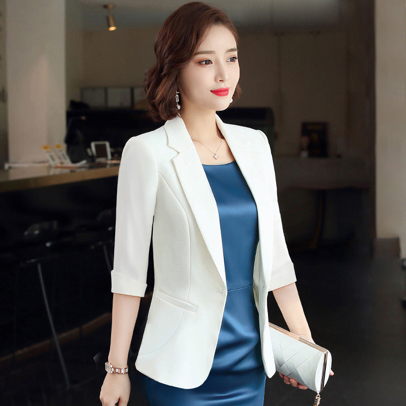 白色小西装外套女套装裙两件套夏薄款时尚气质女神范职业正装西服