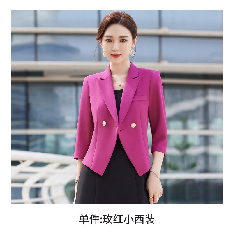 小西装女2023新款春装韩版七分袖修身薄款休闲短外套气质西服上衣