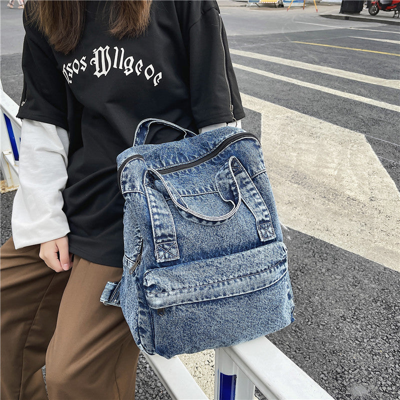 2023 New Harajuku ulzzang washed denim backpack trendy backpack large capacity high school student bag