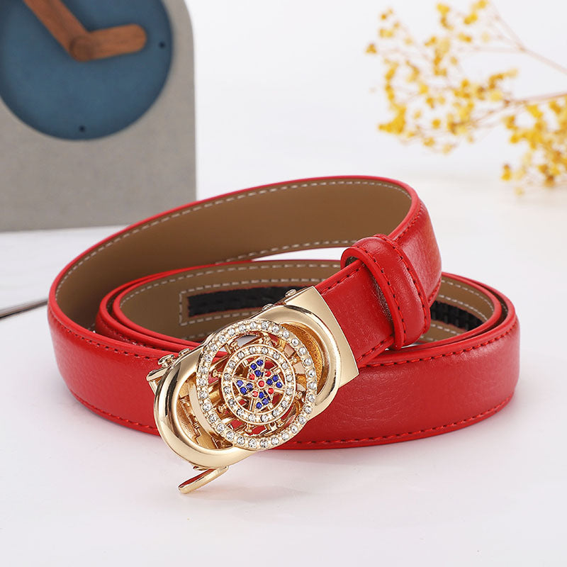 Women's leather belt automatic buckle time to run Korean version sweet all-match belt female 2.4cm wide spot wholesale