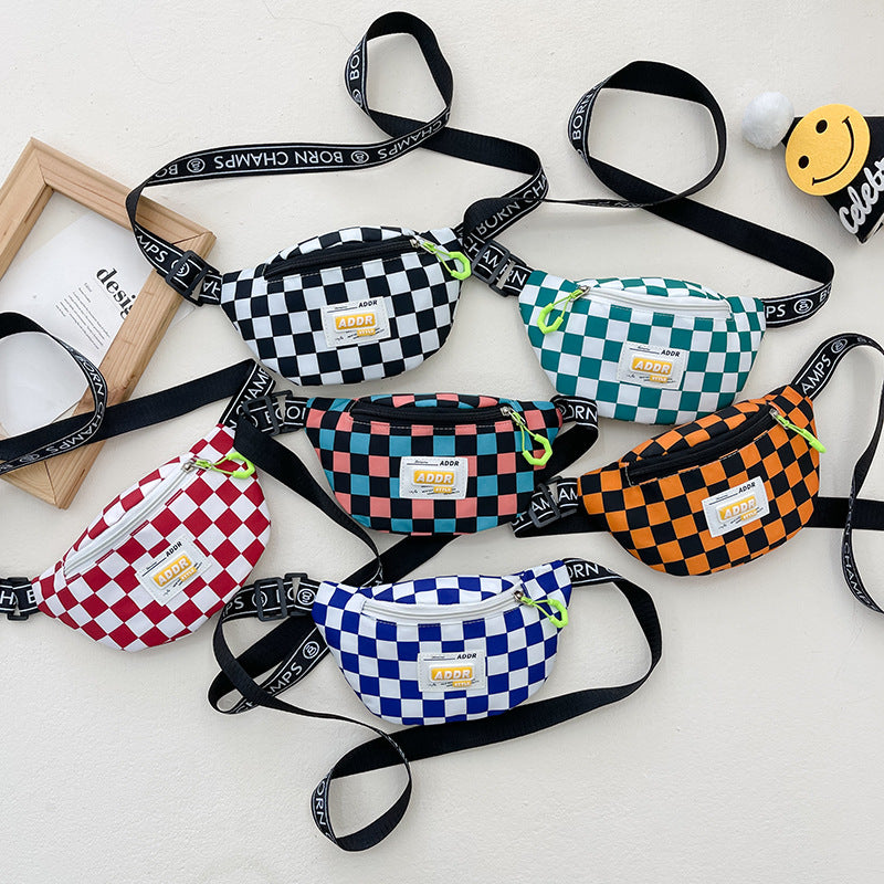 Children's chest bag Internet celebrity handsome Korean classic checkerboard boy shoulder bag fashion trend sports style waist bag