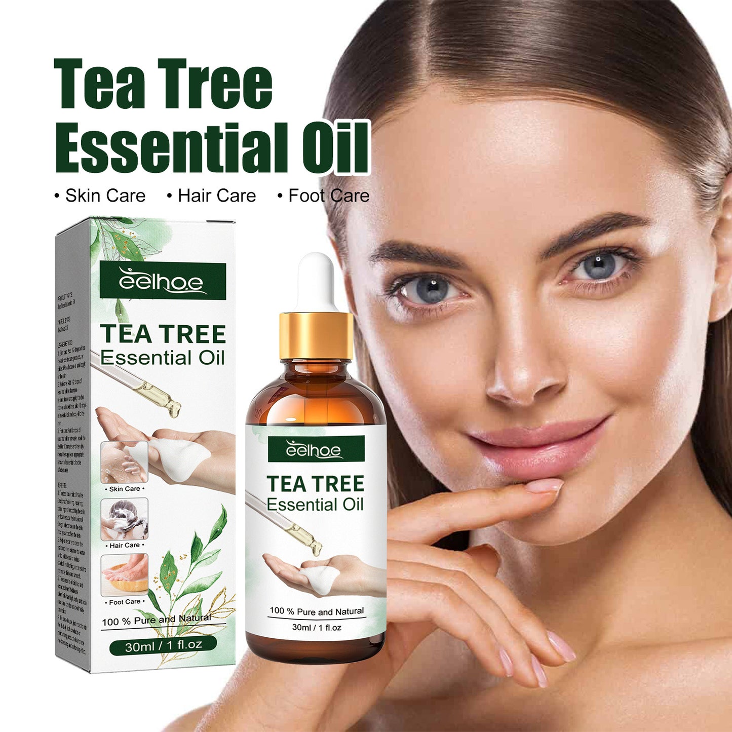 EELHOE Tea Tree Massage Essential Oil Repairs Hair, Moisturizes Facial Skin, Hydrating and Moisturizing Skin Essence