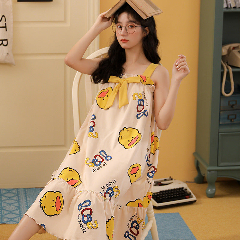 Summer cool suspender nightdress cute and sweet mid-length style with chest pad princess style students can wear home clothes