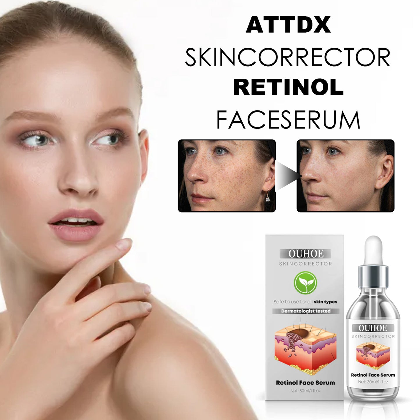 OUHOE Retinol Facial Essence Hydrating, Firming, Fading Facial Dark Spots, Moisturizing, Smoothing and Anti-Wrinkle Essence