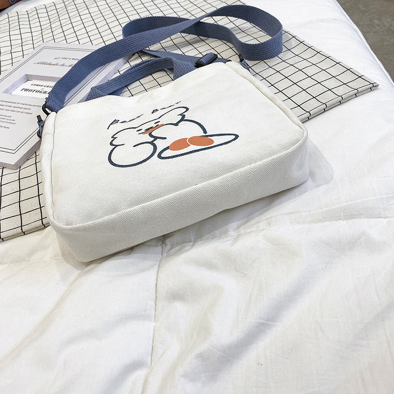 Japanese ins style shoulder cross-body bag bear cute handbag student canvas bag female stationery storage bag