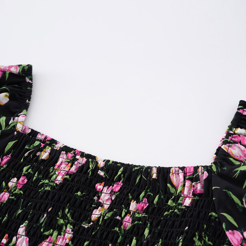 2024 summer new large size women's floral tops slightly fat and stylish, slim ruffled short-sleeved shirt 18327