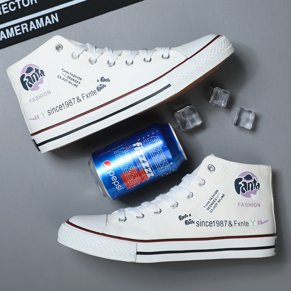 2023 new couple canvas shoes all-match students hand-painted fenda joint couple models high-top breathable canvas shoes
