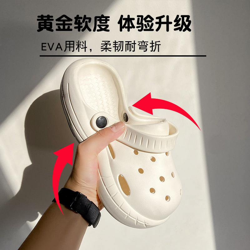 简约厚底洞洞鞋女款夏季外穿软底防滑网红新款沙滩包头半凉拖鞋女