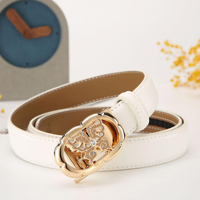 Women's leather belt automatic buckle time to run Korean version sweet all-match belt female 2.4cm wide spot wholesale