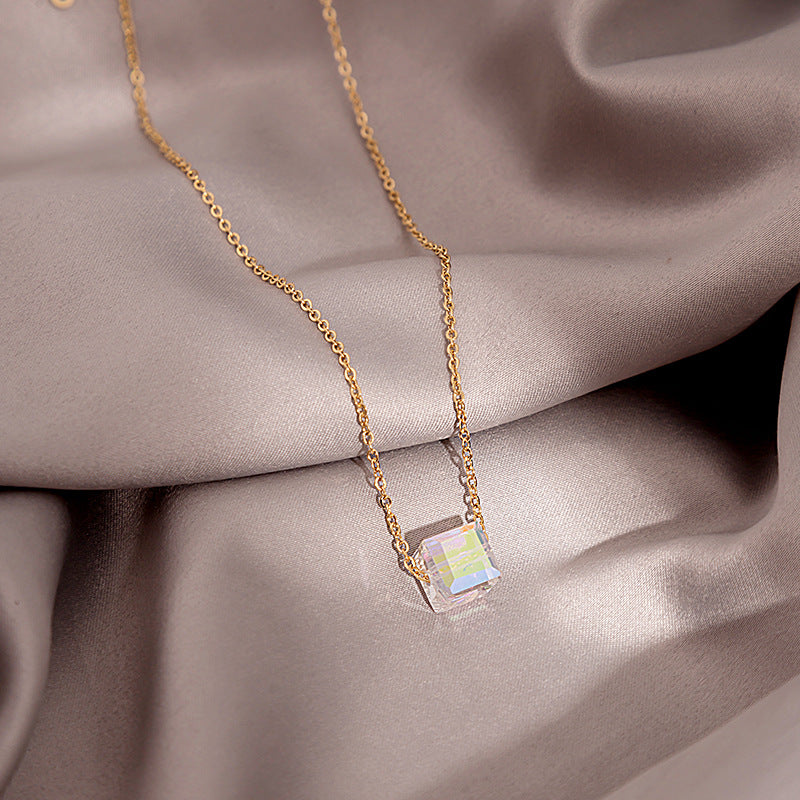 Douyin Explosive Titanium Steel Necklace Light Luxury Micro-inlaid Longevity Lock Maple Leaf Jade Gourd Turnable Windmill Pendant Clavicle Chain