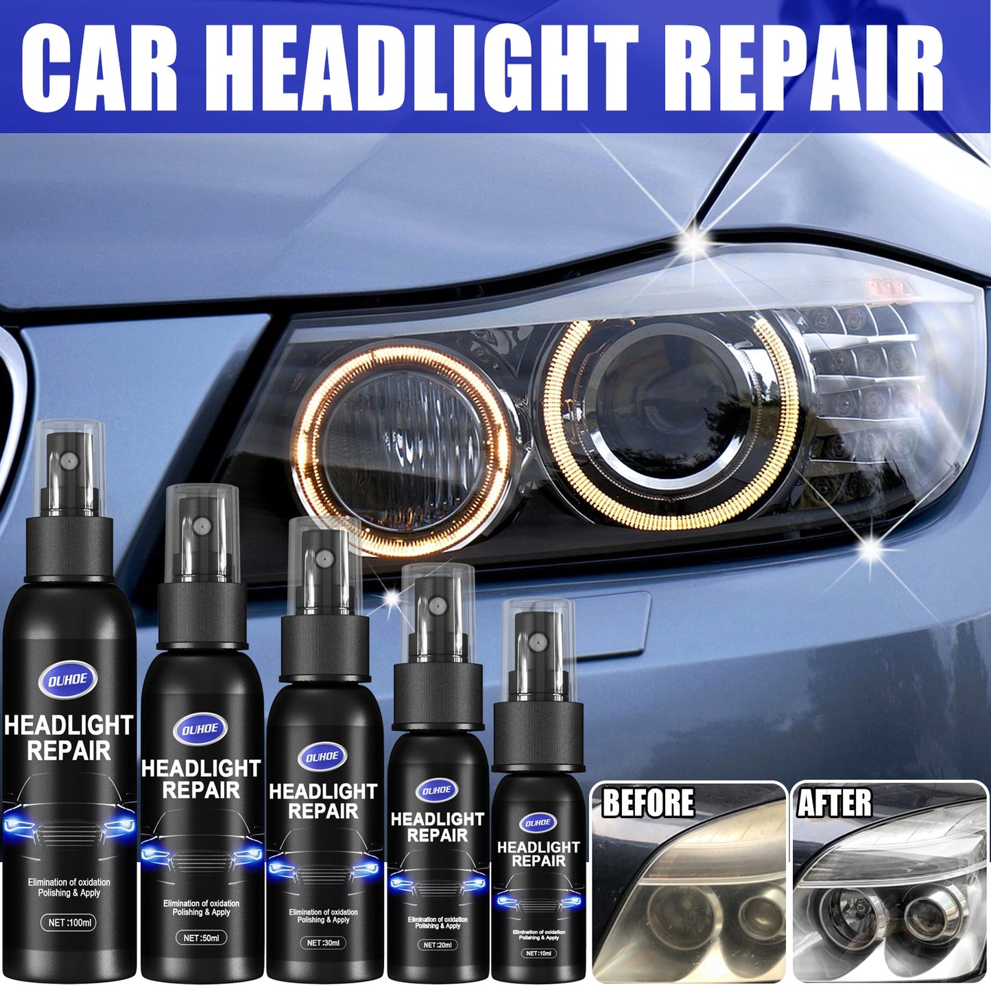 OUHOE Car Light Repair Spray Car Headlight Shade Scratch Polishing Car Headlight Repair Renovation Repair Agent