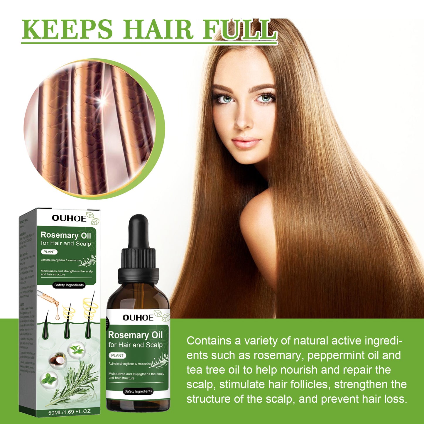 OUHOE hair care rosemary oil solid hair anti-hair loss hair care hair care strong nourishing hair hair care essential oil