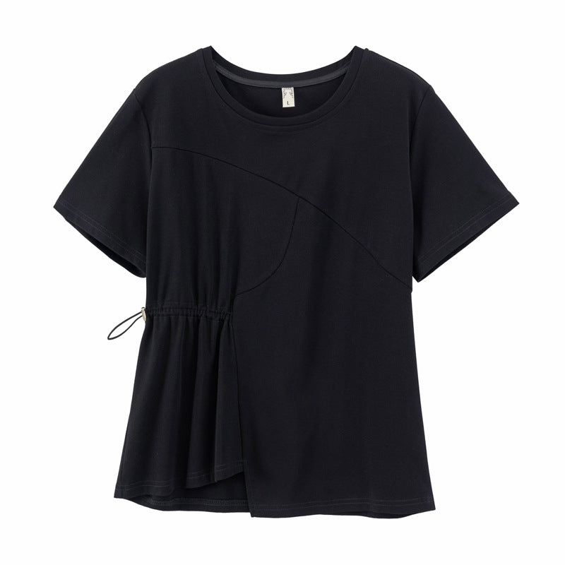 Korean version of large size women's clothing fat sister 2023 summer new slimming sweet and spicy style T-shirt tops wholesale 18031