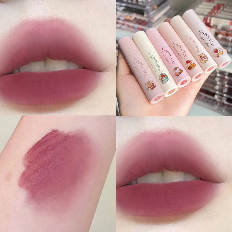 Cappuvini Lip Cream Velvet Matte Lipstick Soft Mist High-Looking Affordable Student Peach Matte Lipstick