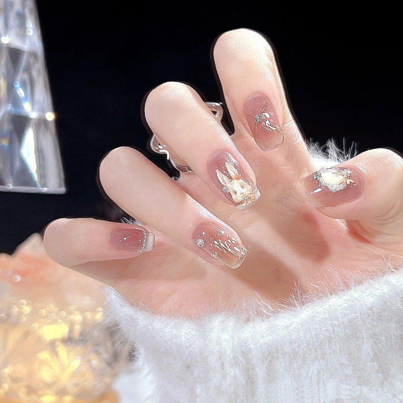 Handmade Nail Patch Wholesale Broken Diamond Love Warm Elf Nail Art Patch Finished Hot Girl Nail Patch Jelly Glue