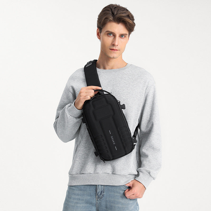 Ozuko's new hard shell chest bag men's sport functional men's shoulder bag outdoor tactical men's bag crossbody bag