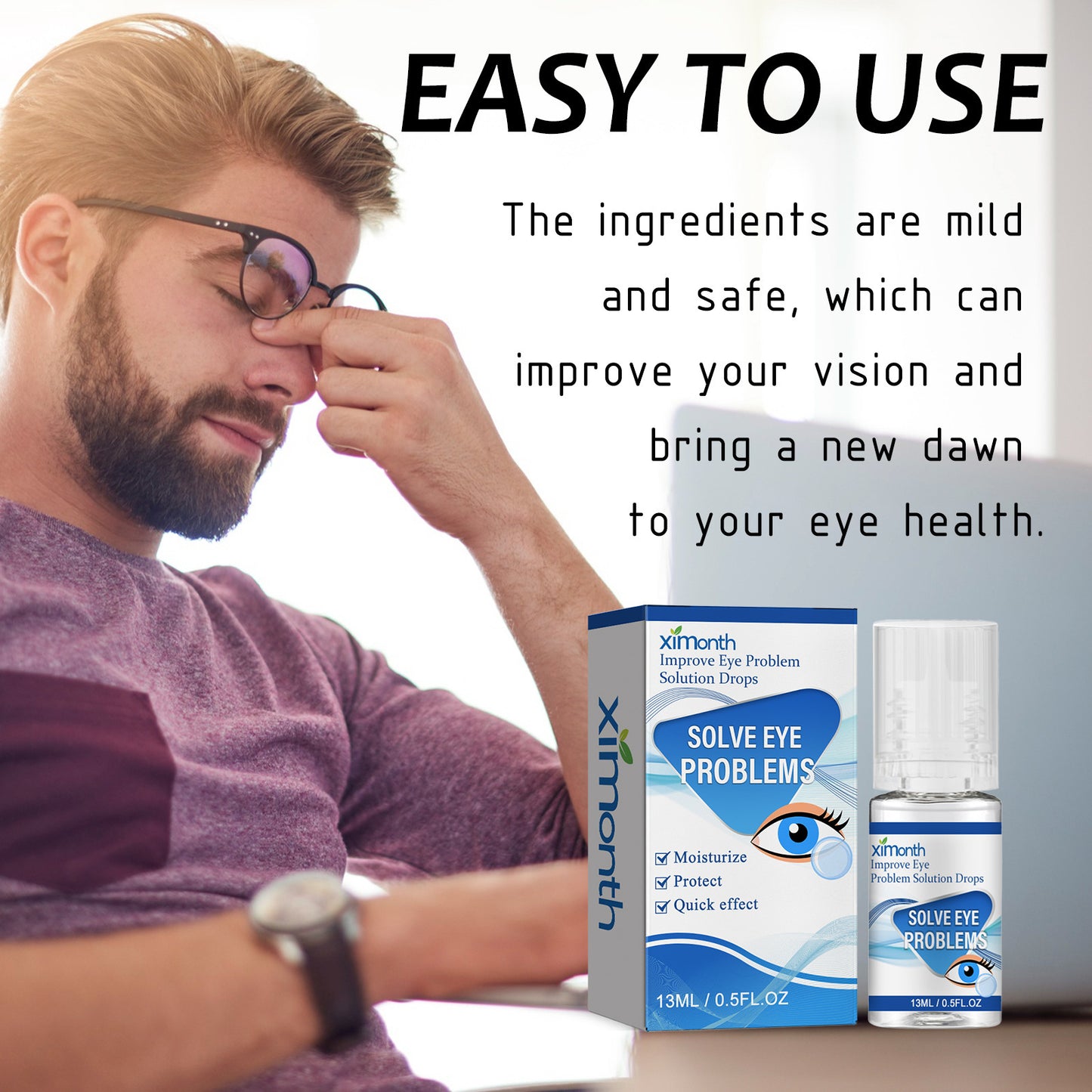 Ximonth myopia eye drops relieve eye fatigue, soreness, redness and swelling, blurred vision, gentle eye protection eye drops