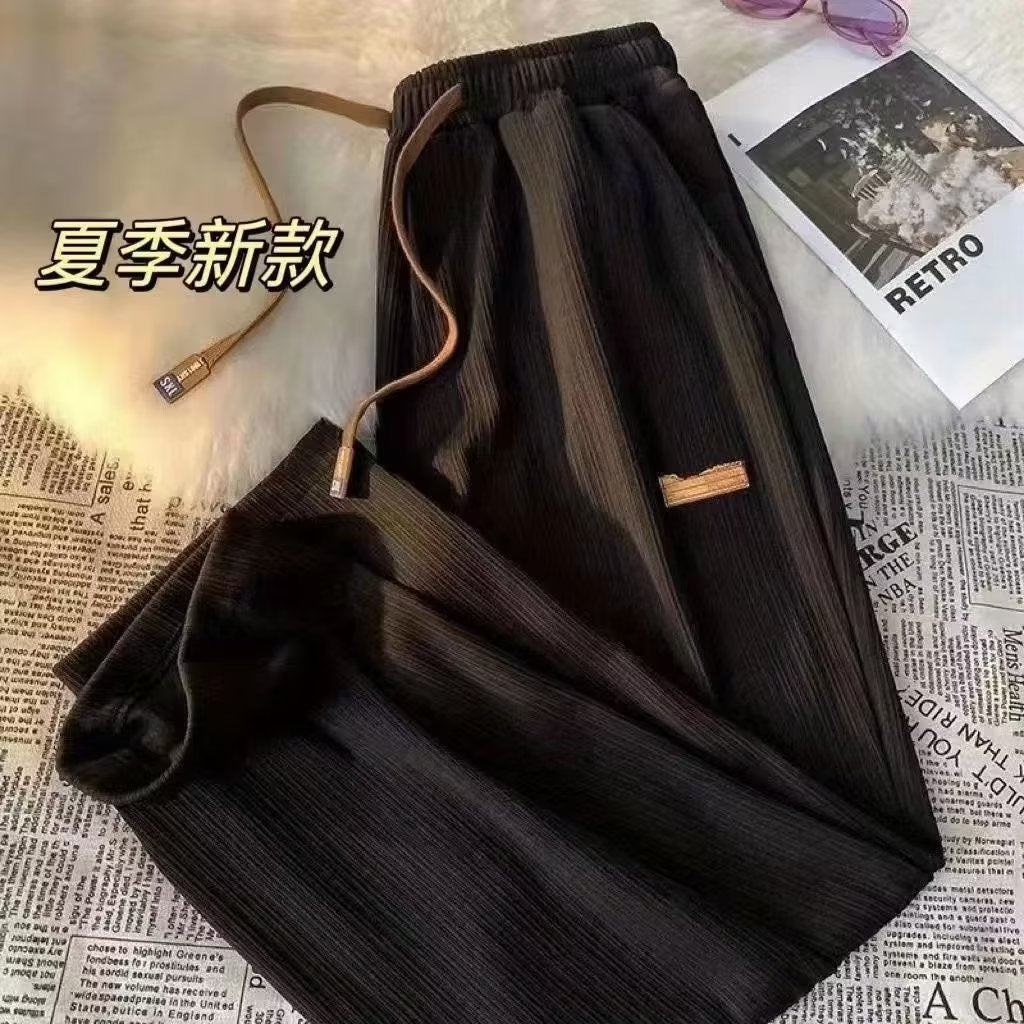 冰丝休闲直筒裤男士潮牌夏季薄款垂感宽松阔腿裤夏天运动长裤子男