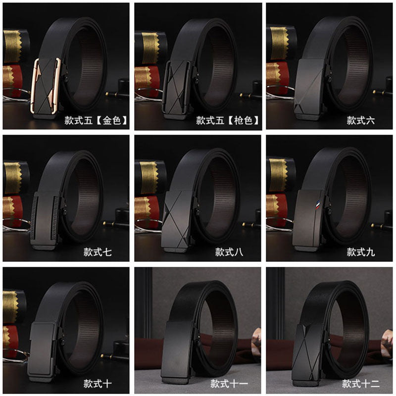 Factory direct sales toothless automatic buckle belt men's leather laser LOGO business leisure belt men's wholesale distribution