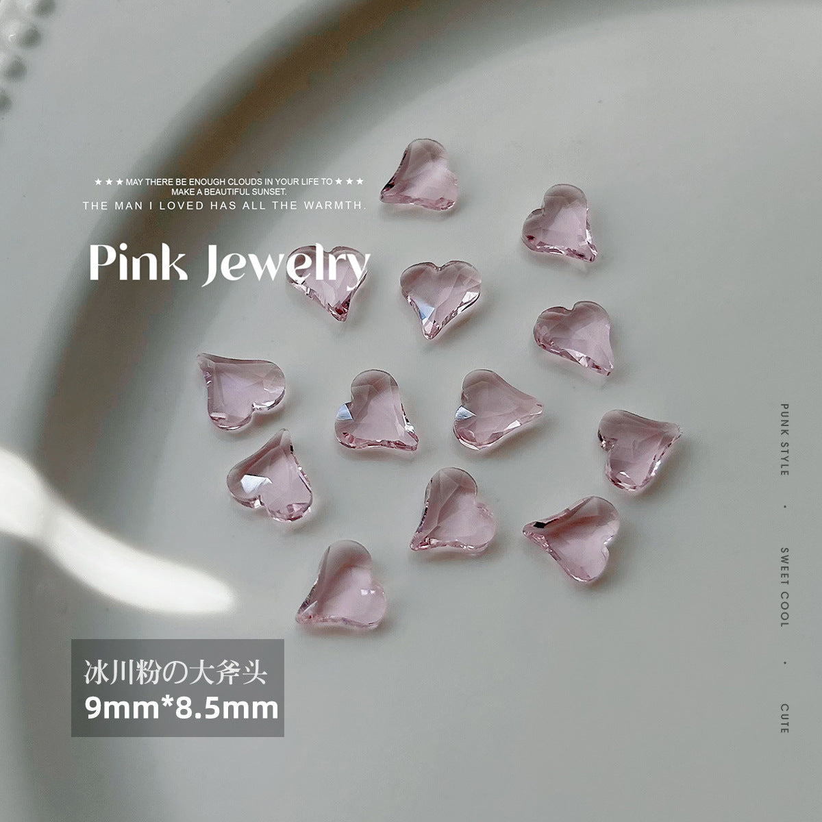 Nail art jewelry diamond wholesale see-through glacier pink pointed bottom diamond sparkling octagonal rock candy love ax nail accessories