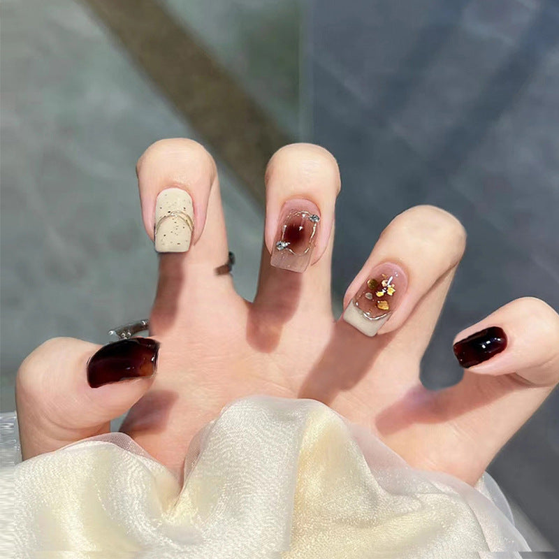 Handmade Nail Patch Wholesale Broken Diamond Love Warm Elf Nail Art Patch Finished Hot Girl Nail Patch Jelly Glue