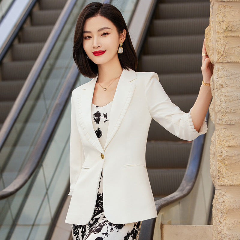 七分袖白色西装外套女2023新款春夏感韩版修身气质小西服上衣