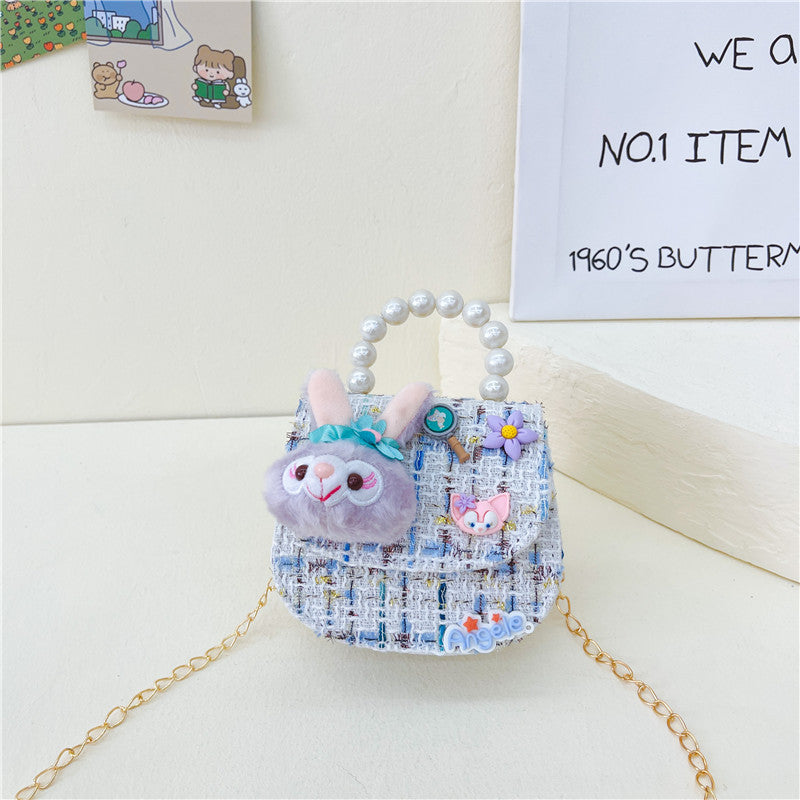 Children's shoulder bag cartoon bear cross-body bag fashionable pearl handbag trendy versatile chain small backpack princess bag