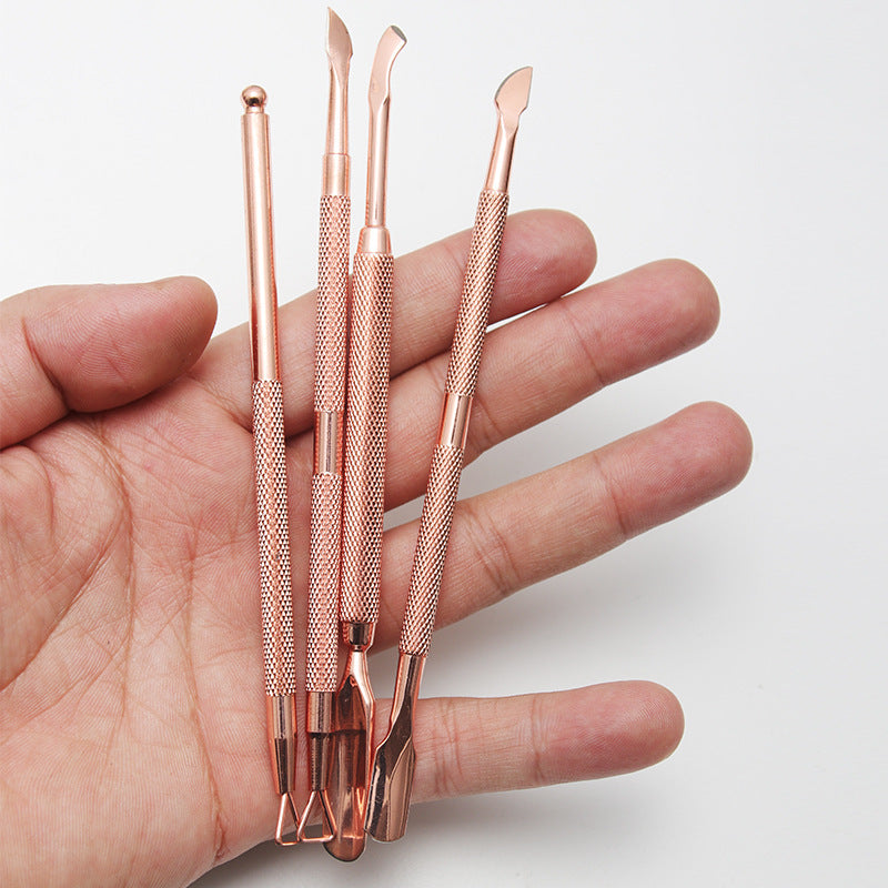 Stainless steel dead skin scissors set rose gold nail removal steel push manicure tool dead skin pliers double-headed nail removal planer