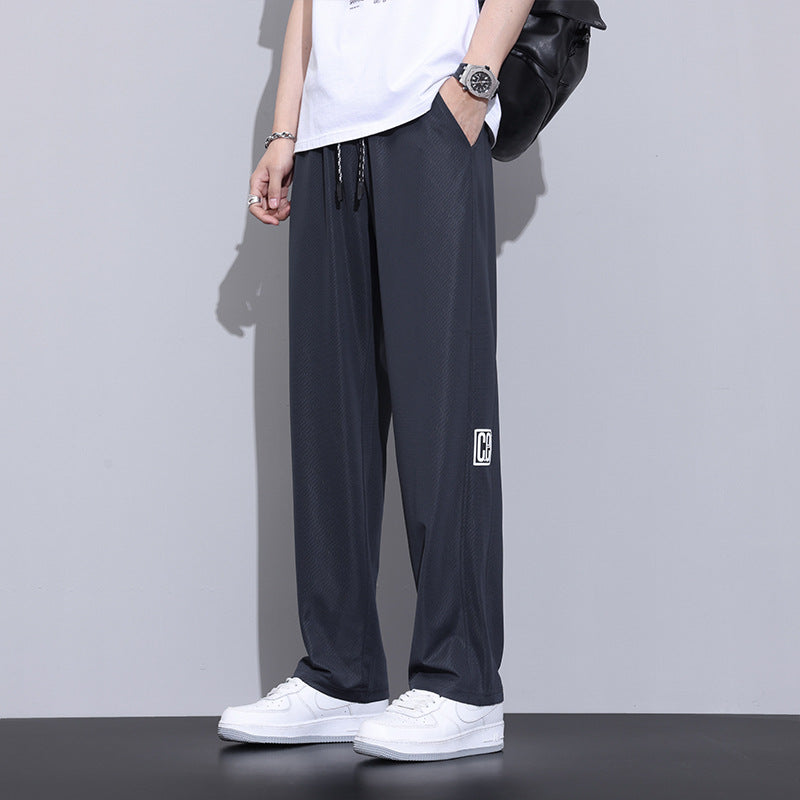 冰丝直筒裤子男士夏季薄款免烫男裤潮牌夏天垂感阔腿运动休闲长裤