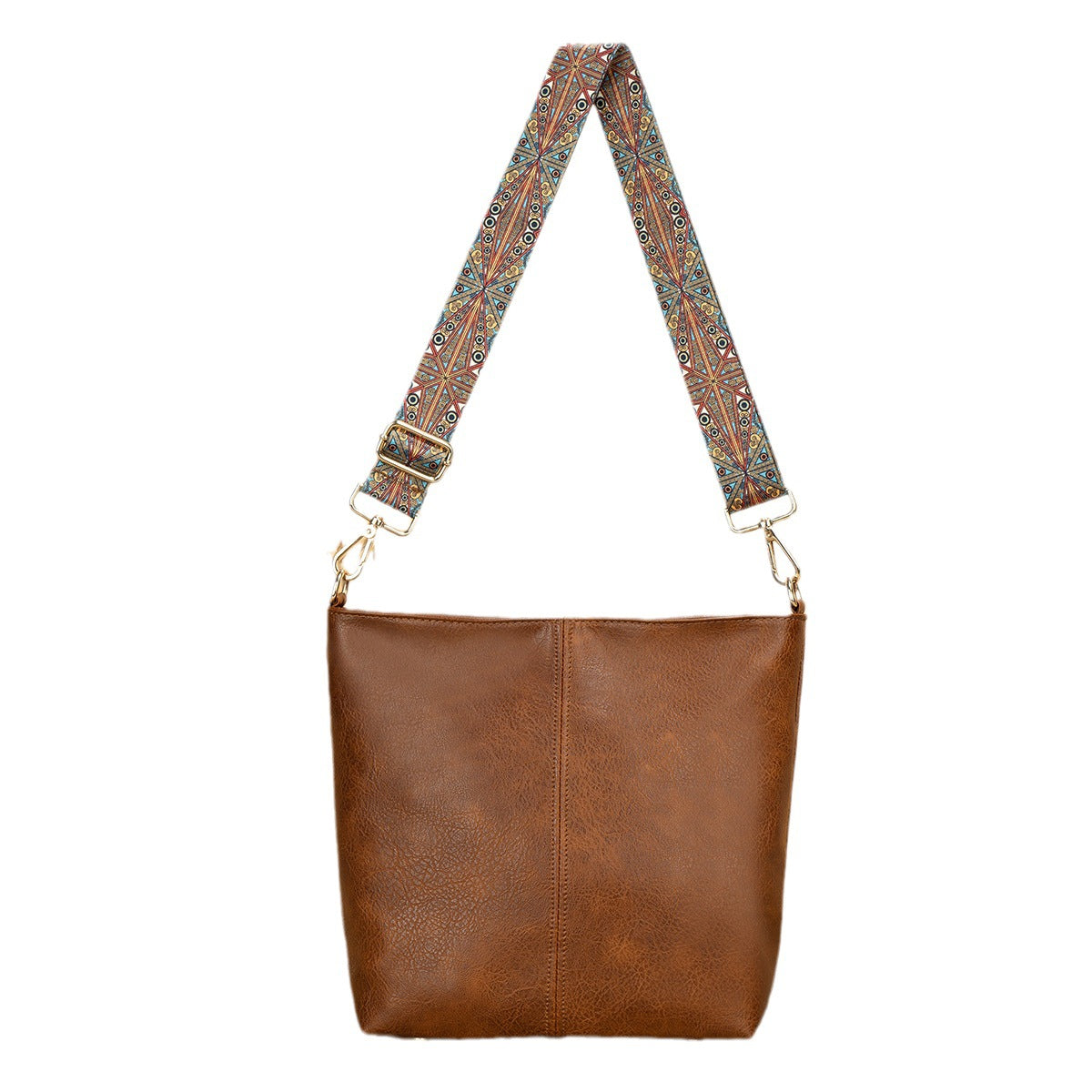 Large-capacity bag for women 2023 summer new style women's bag retro wide shoulder strap cross-body bag soft leather simple bucket bag
