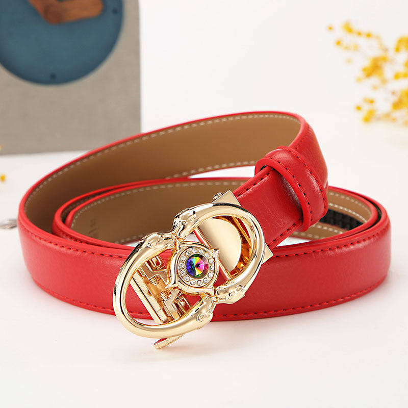 Women's leather belt automatic buckle time to run Korean version sweet all-match belt female 2.4cm wide spot wholesale