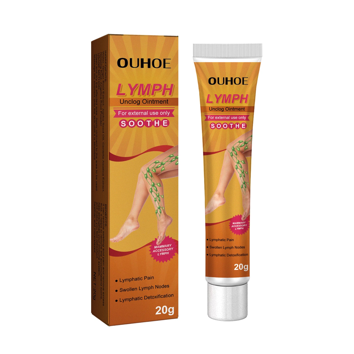 OUHOE Lymph Repair Ointment Repair Lymphatic Massage Care Soothing Muscle Soreness Leg Swelling Care Cream