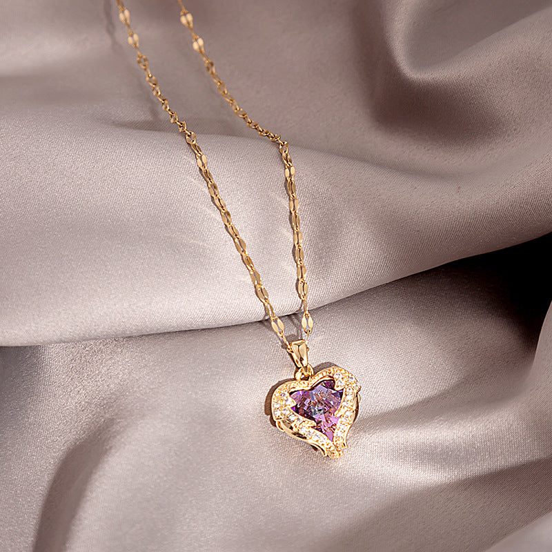 Douyin Explosive Titanium Steel Necklace Light Luxury Micro-inlaid Longevity Lock Maple Leaf Jade Gourd Turnable Windmill Pendant Clavicle Chain