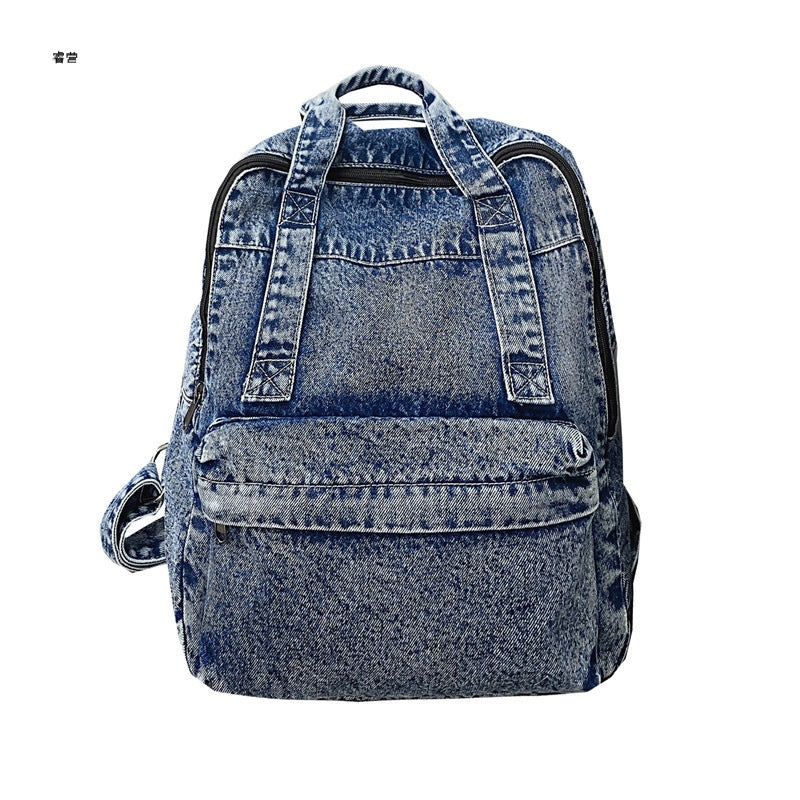 2023 New Harajuku ulzzang washed denim backpack trendy backpack large capacity high school student bag