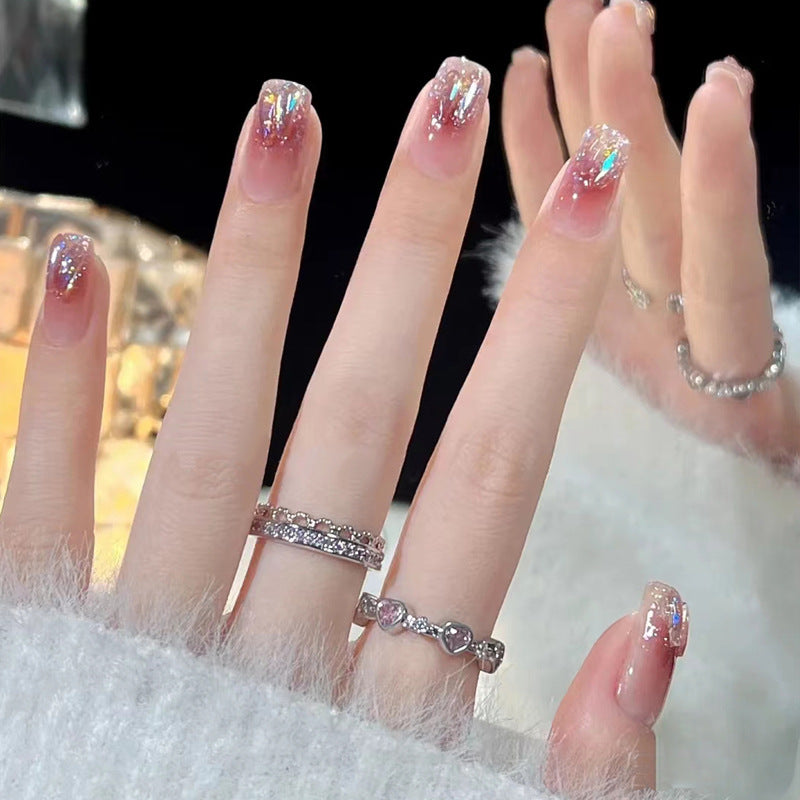 Handmade Nail Patch Wholesale Broken Diamond Love Warm Elf Nail Art Patch Finished Hot Girl Nail Patch Jelly Glue