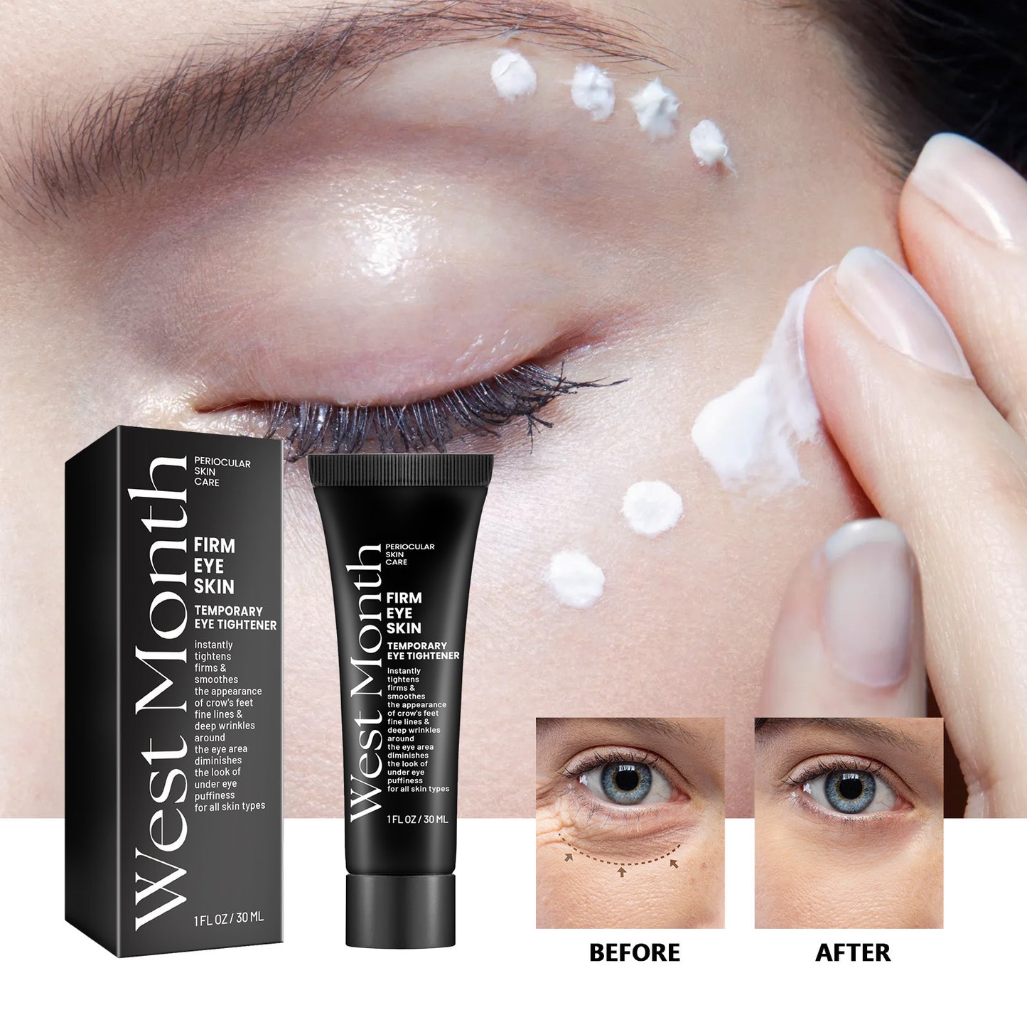 West&Month Firming Eye Cream reduces fine lines, eye bags, dark circles, nasolabial folds, crow's feet, and moisturizes eye skin
