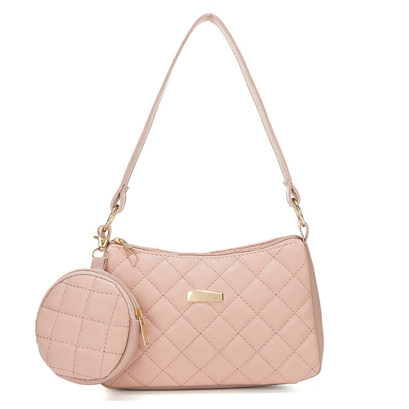 绣花腋下包新款2023ladies bag手机化妆品收纳包菱格单肩包两件套